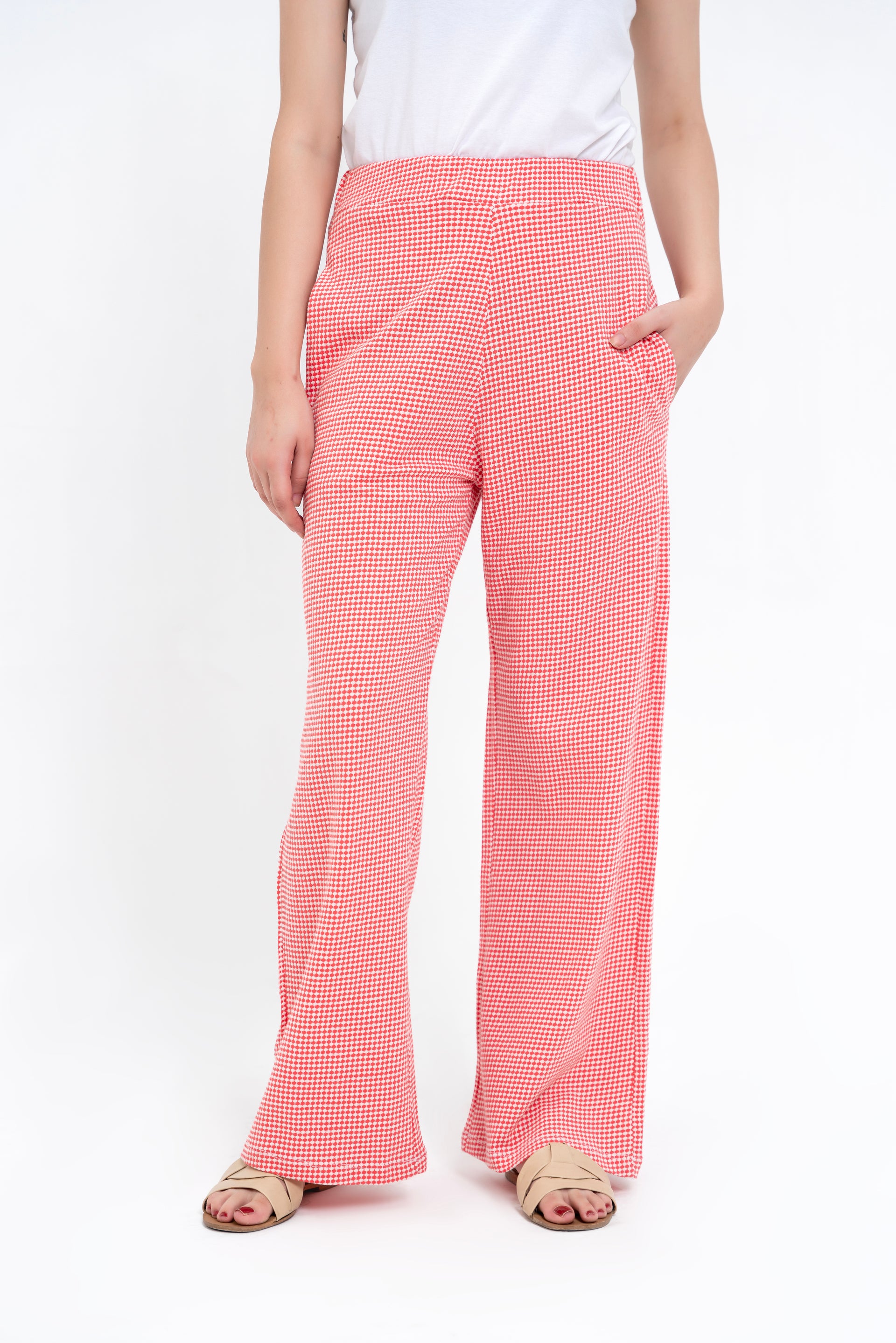 Textured Knit Wide Leg Pant - Red White