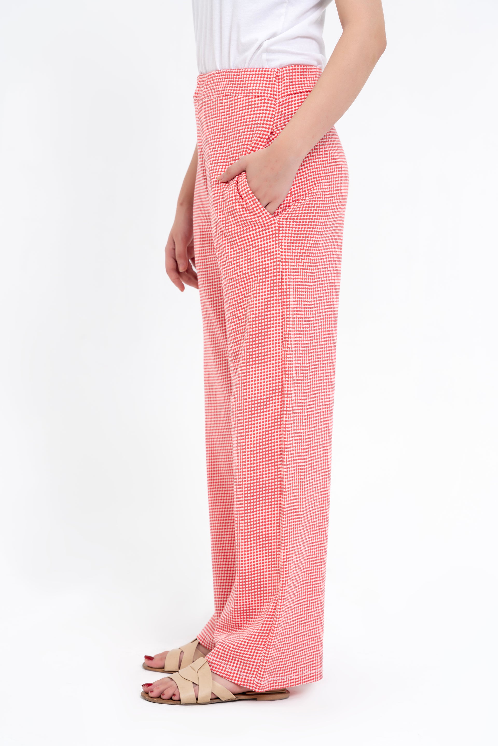 Textured Knit Wide Leg Pant - Red White