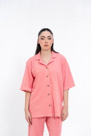Textured Knit Resort Collar Shirt - Red White