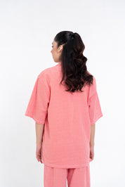 Textured Knit Resort Collar Shirt - Red White