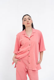 Textured Knit Resort Collar Shirt - Red White