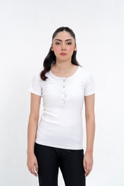 Short Sleeve Henley Top - White