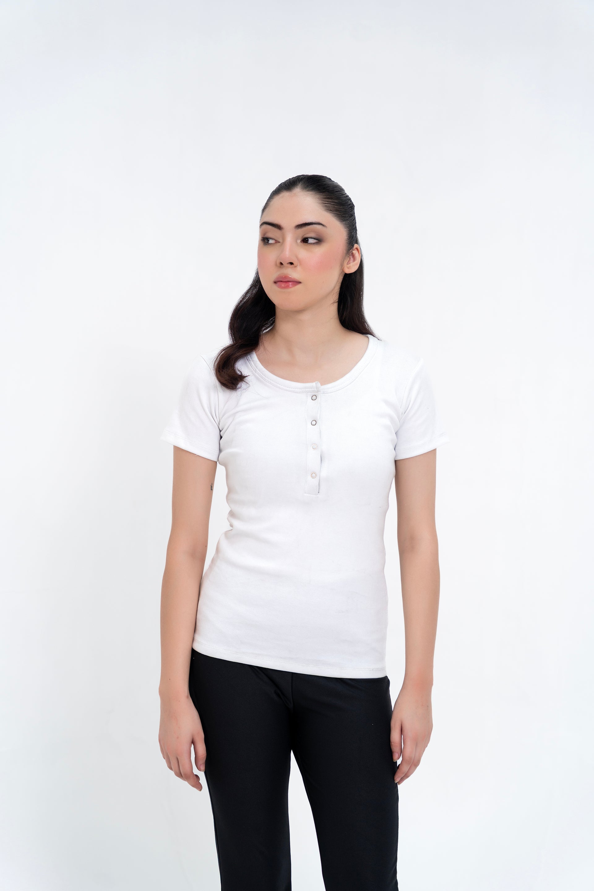 Short Sleeve Henley Top - White