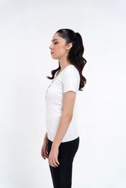 Short Sleeve Henley Top - White