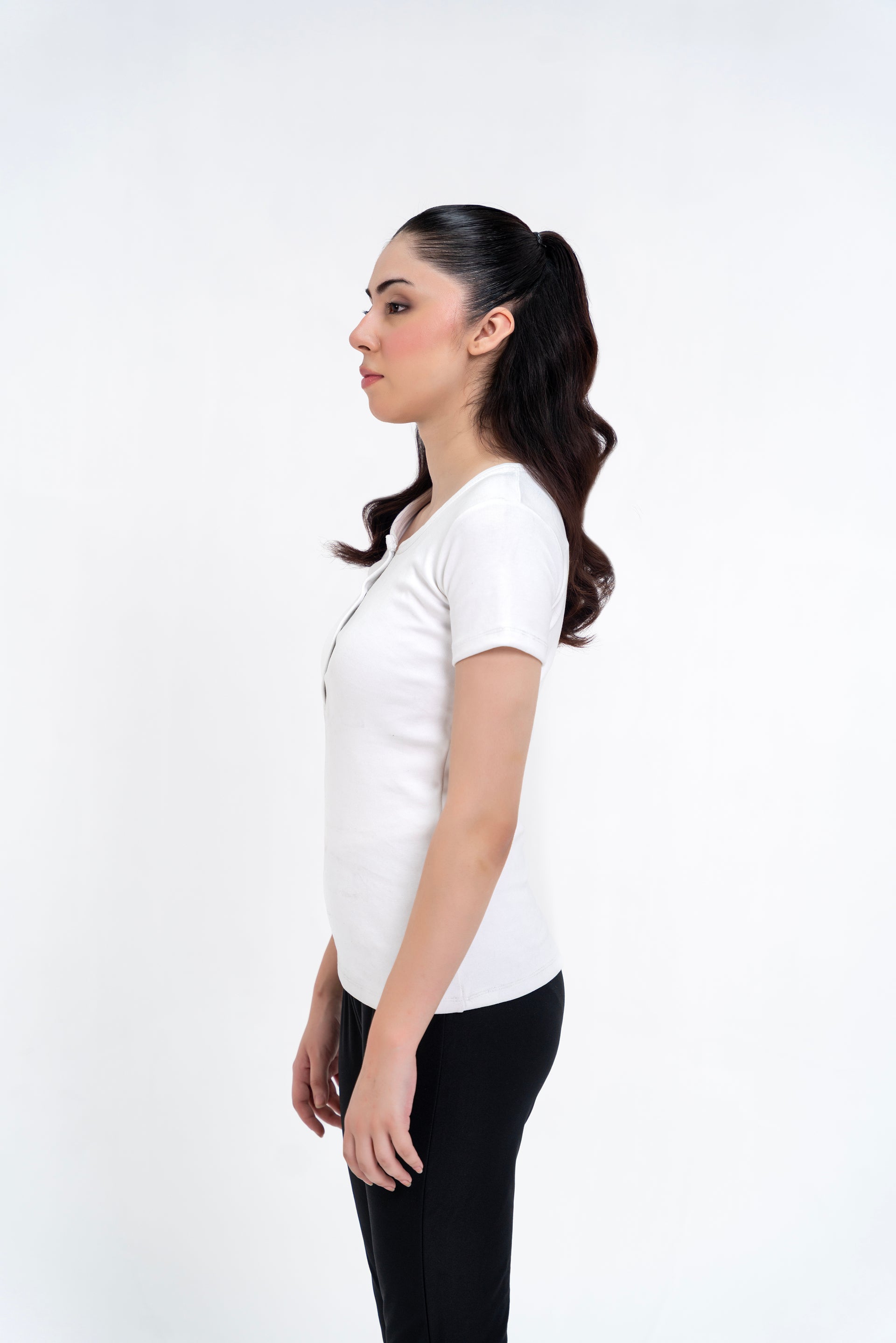 Short Sleeve Henley Top - White