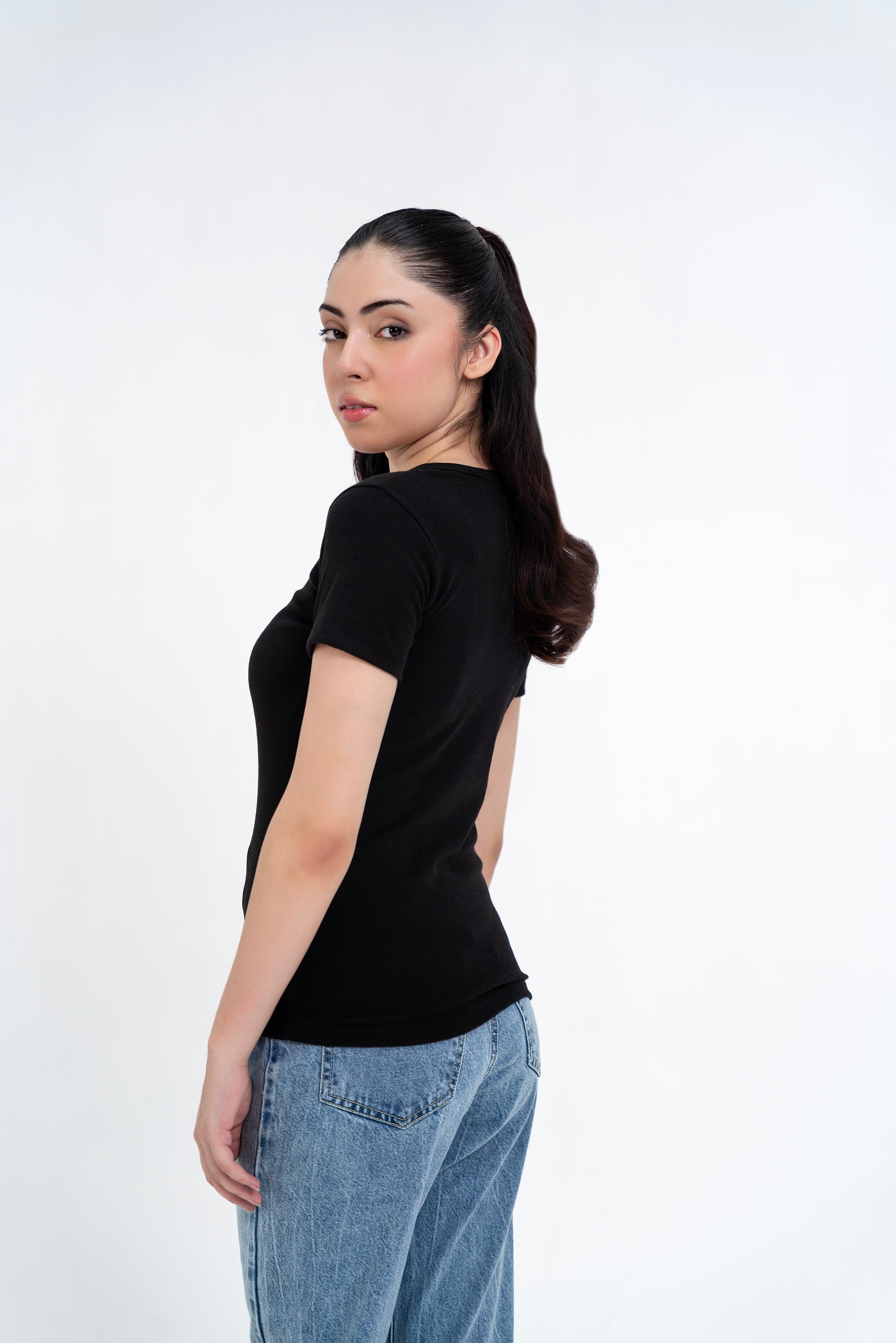 Short Sleeve Henley Top - Black