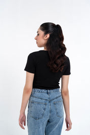 Short Sleeve Henley Top - Black