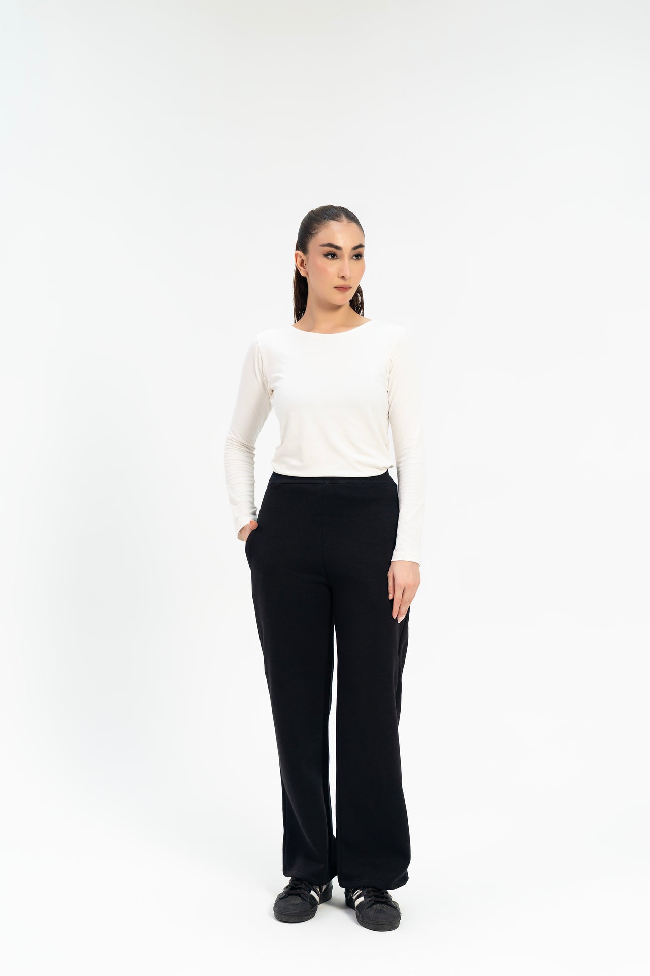 Wide Leg Fleece Sweatpants - Black