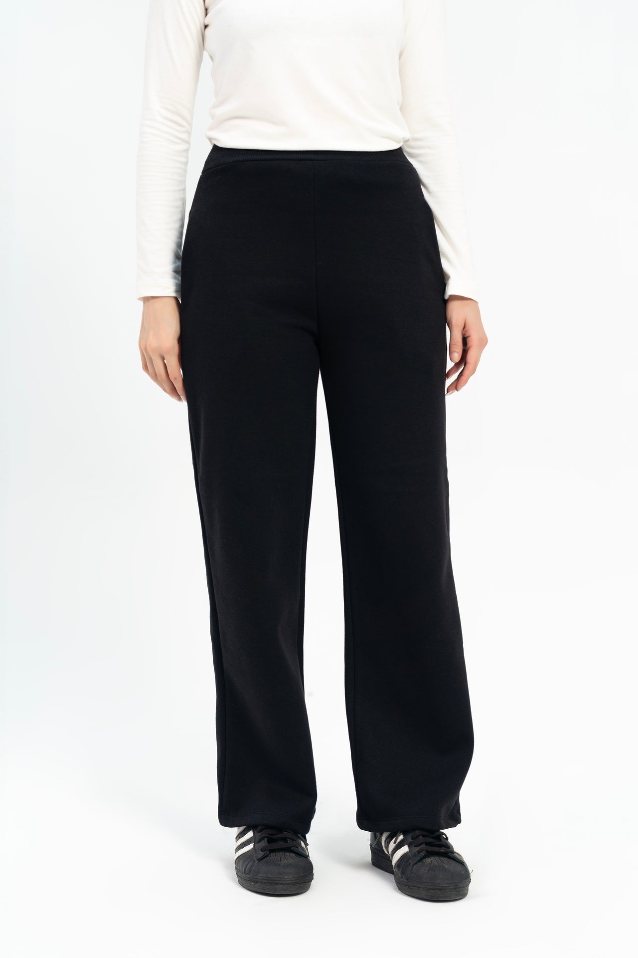Wide Leg Fleece Sweatpants - Black