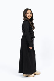 Girls Cropped Knit Top with Golden Button - Black