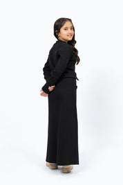 Girls Cropped Knit Top with Golden Button - Black