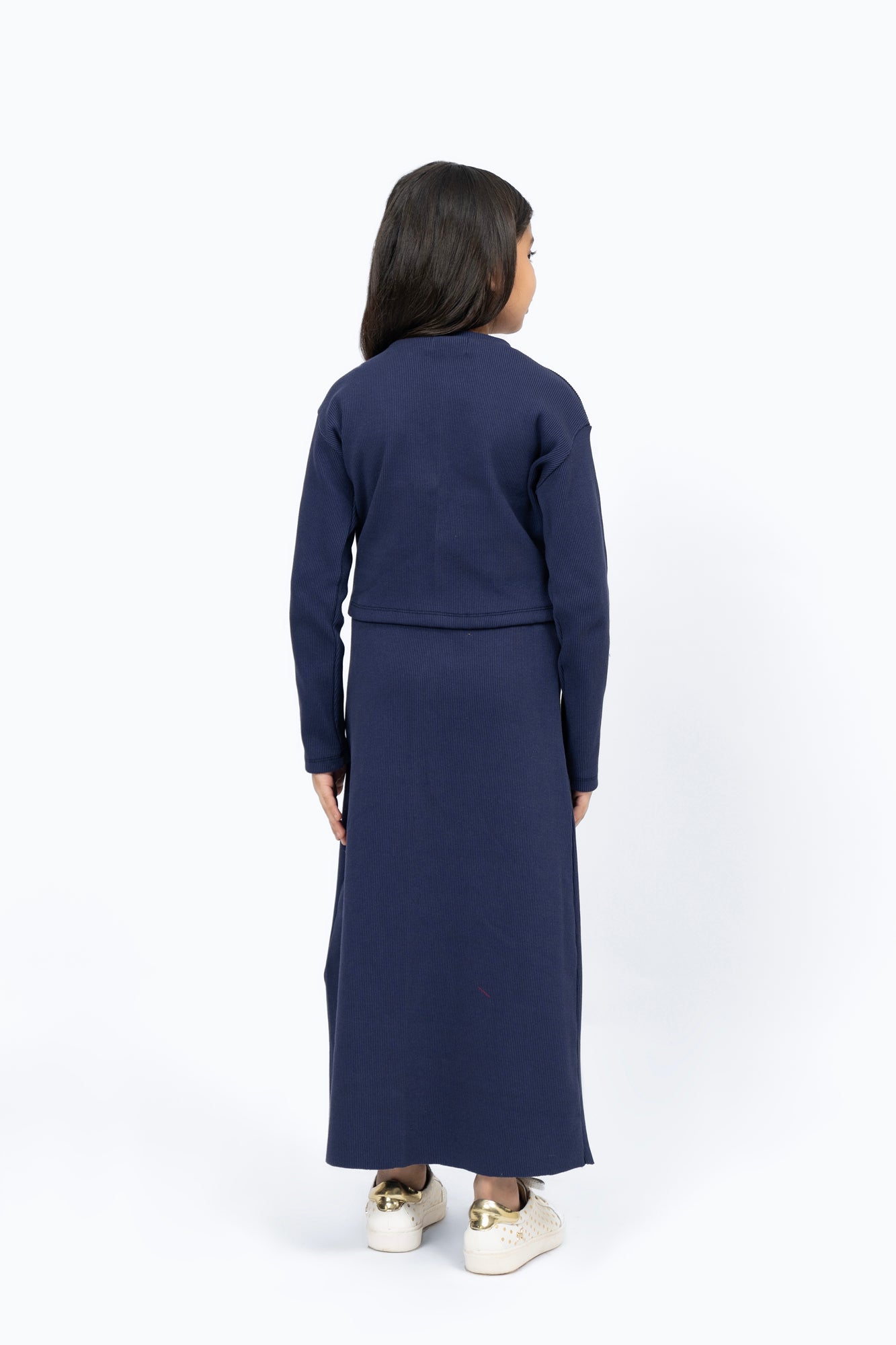 Girls Knit Skirt with Golden Button - Navy Blue