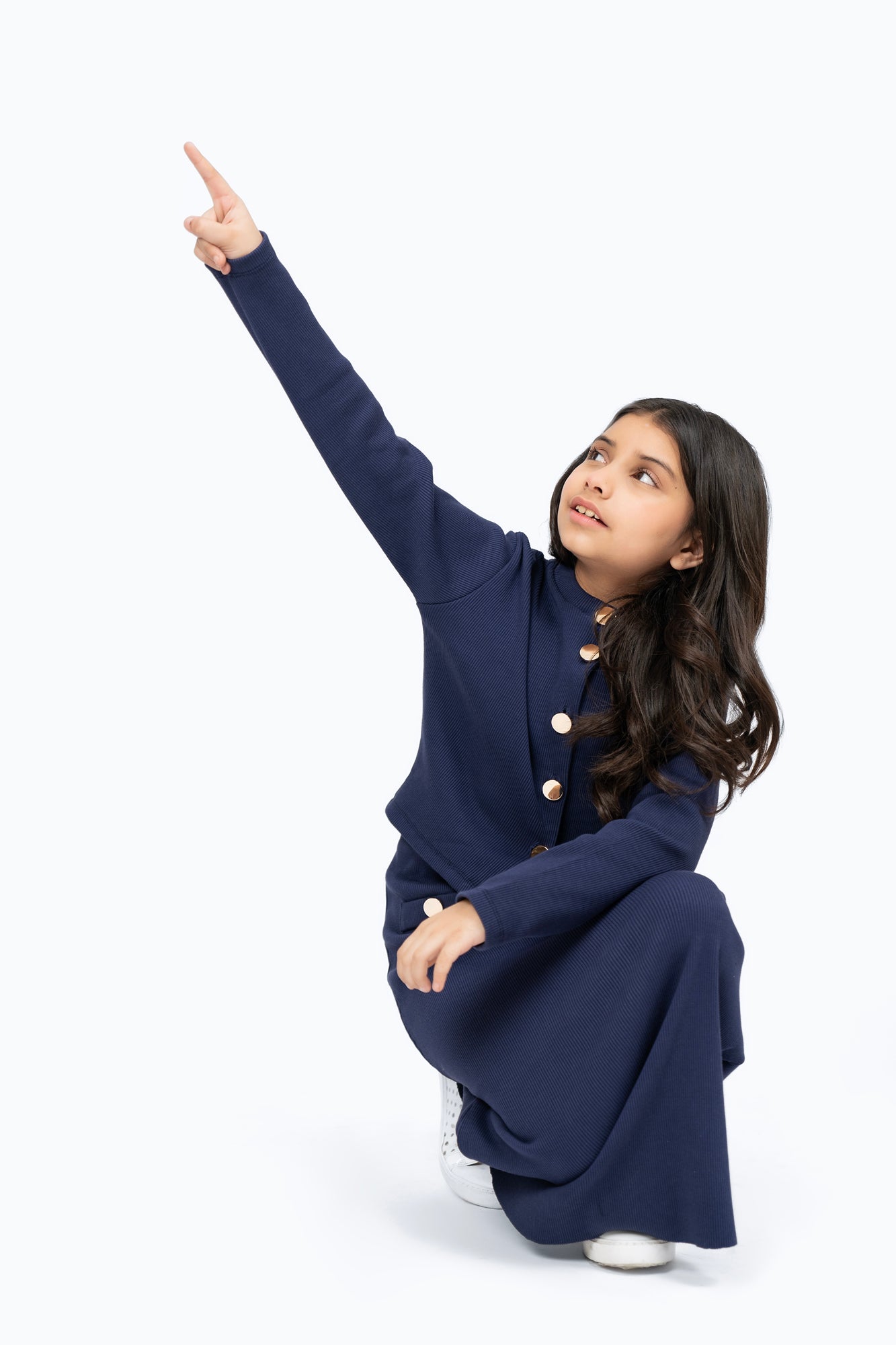 Girls Knit Skirt with Golden Button - Navy Blue
