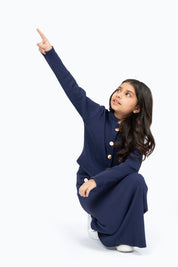 Girls Knit Skirt with Golden Button - Navy Blue