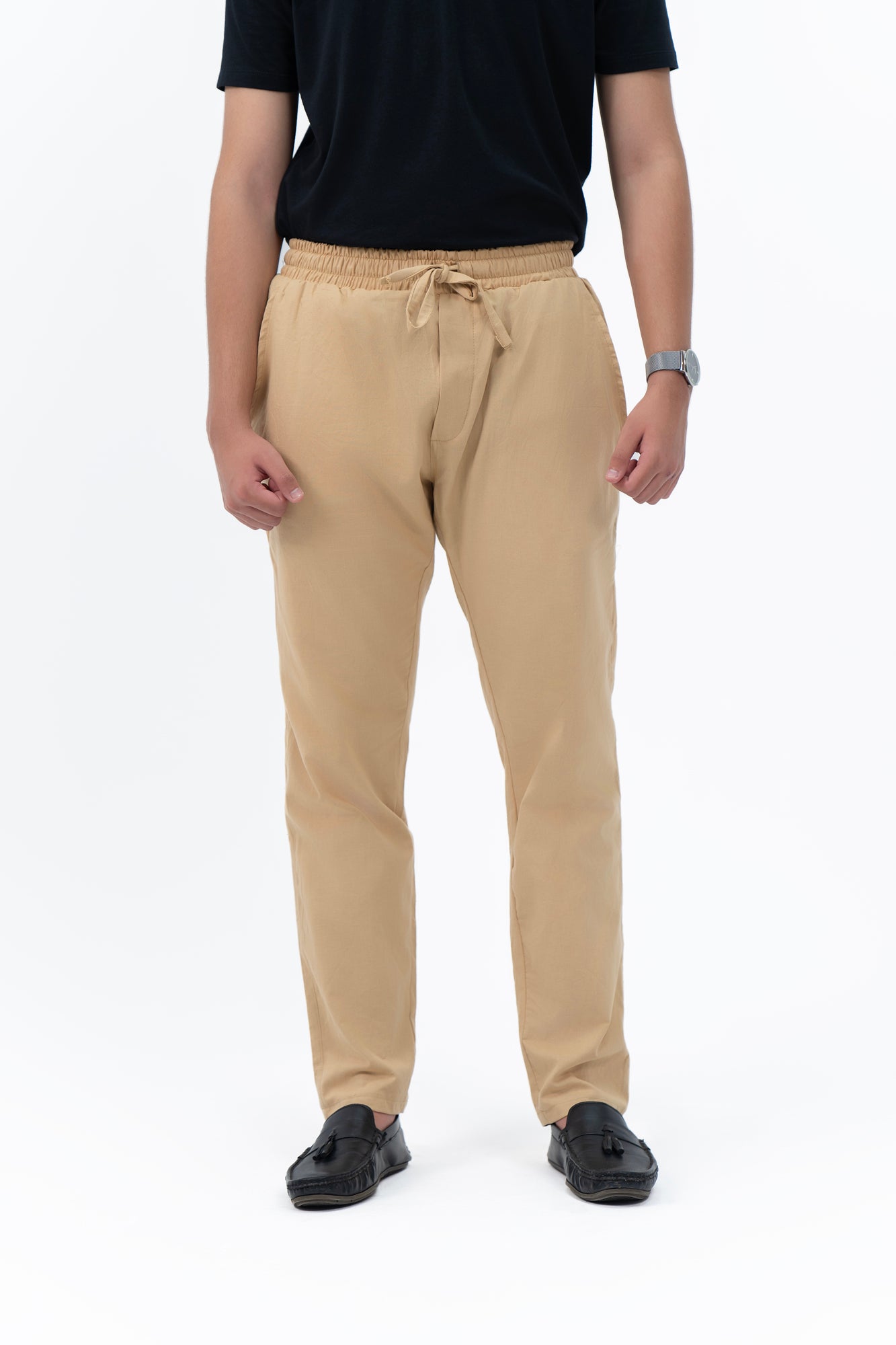 Men's Linen Pant with Drawstring - Khaki