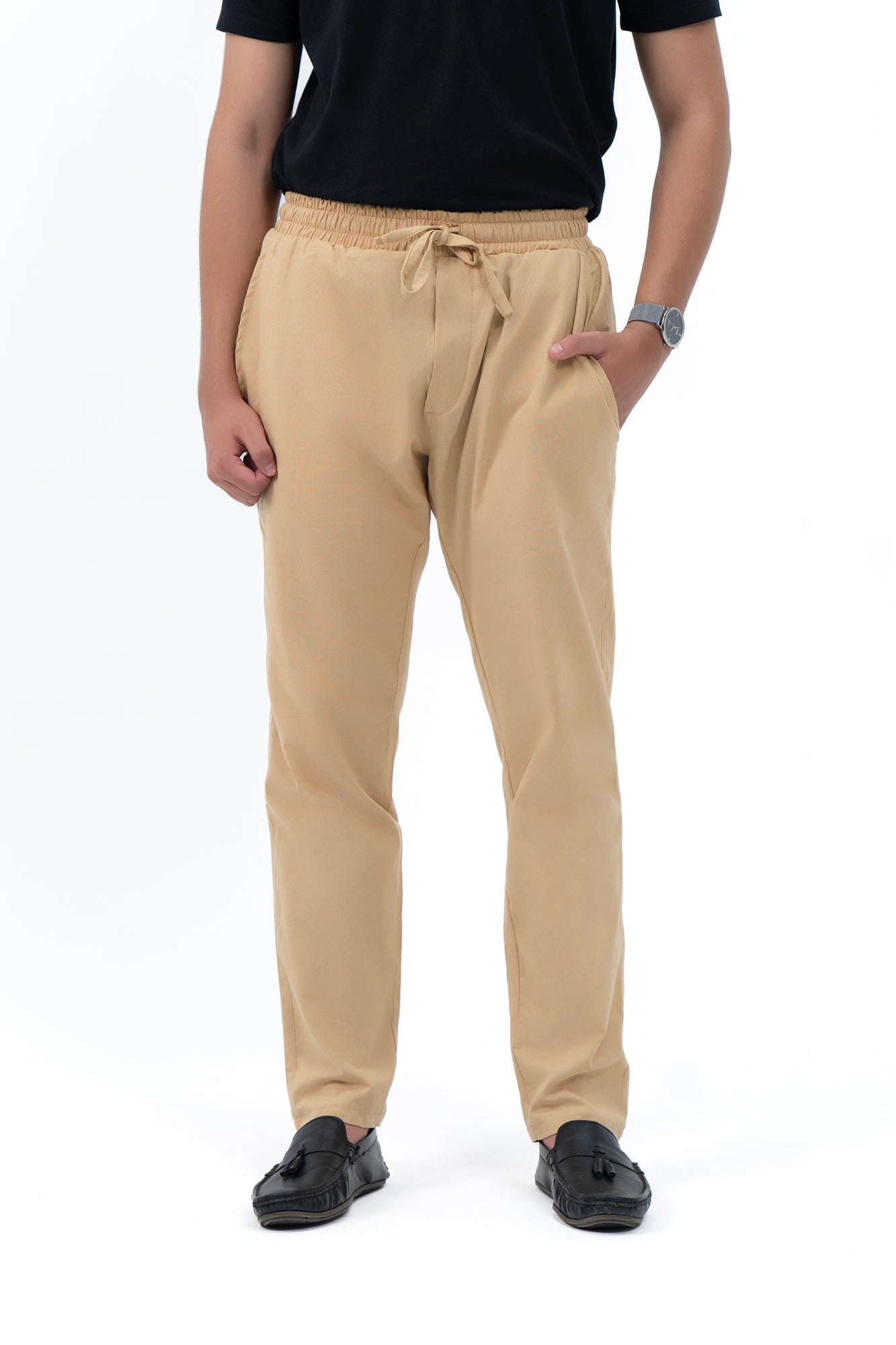 Men's Linen Pant with Drawstring - Khaki
