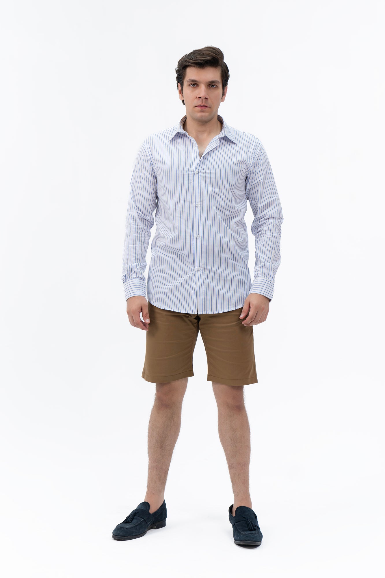 Men's Regular Fit Full Sleeve Shirt - White Blue Pinstripe