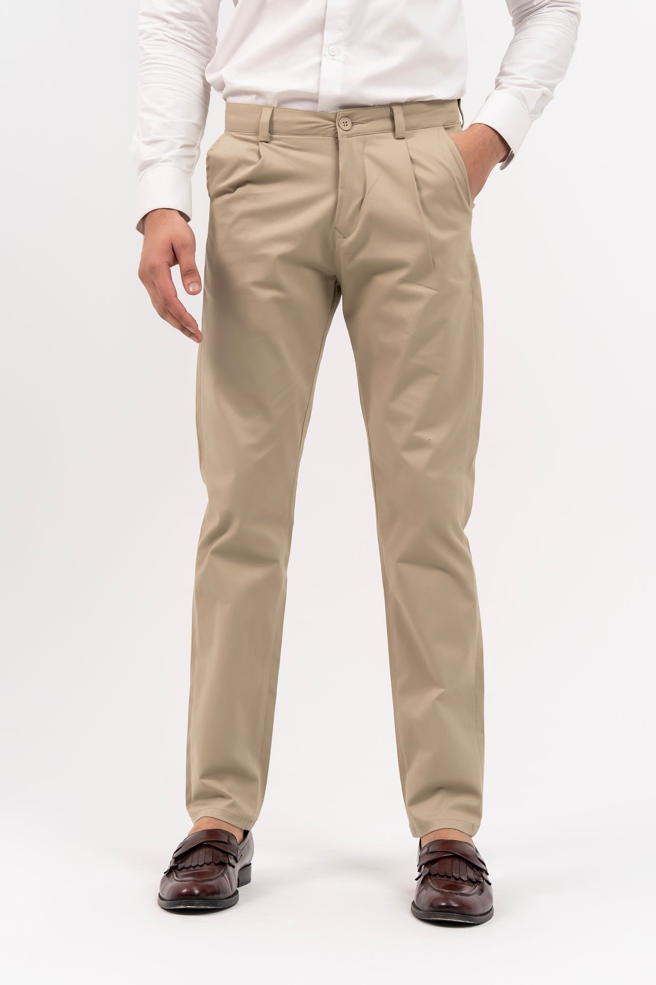 Men's Pleated Straight Pant Beige
