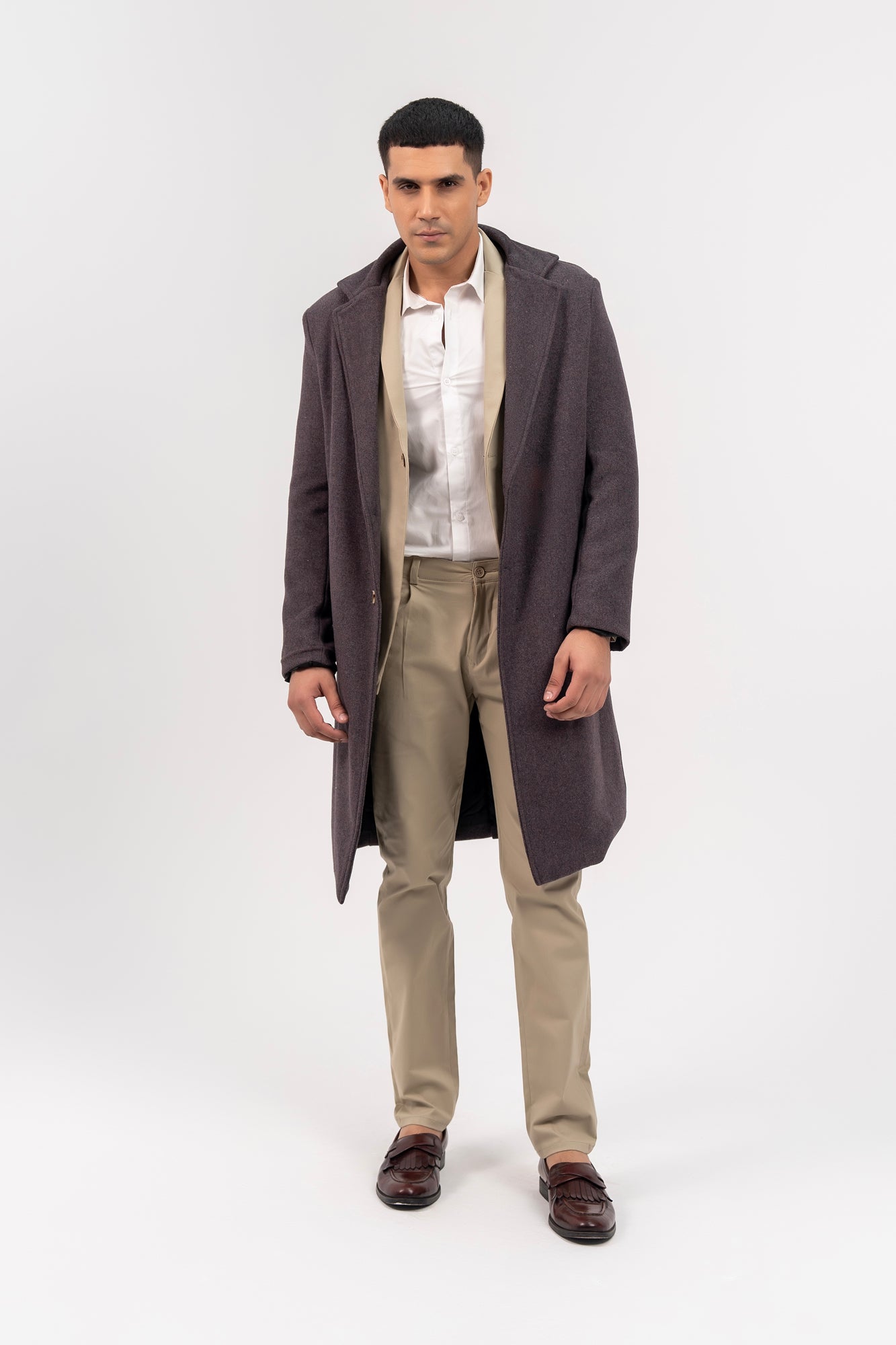 epine volume wool tailored coat charcoal（Men's Long Wool