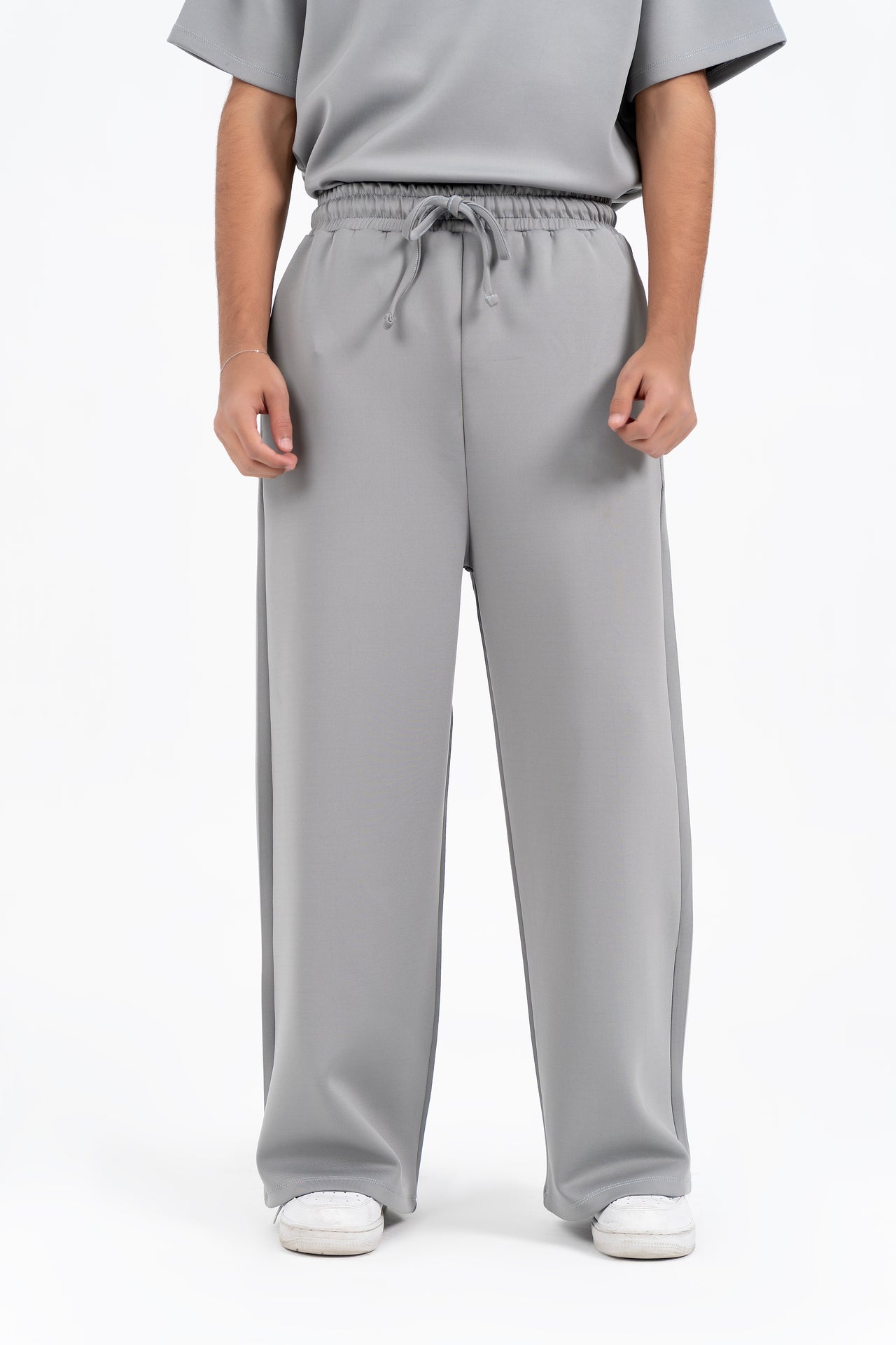 Men's Wide Leg Pants in Scuba - Light Grey