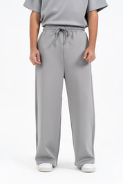 Men's Wide Leg Pants in Scuba - Light Grey