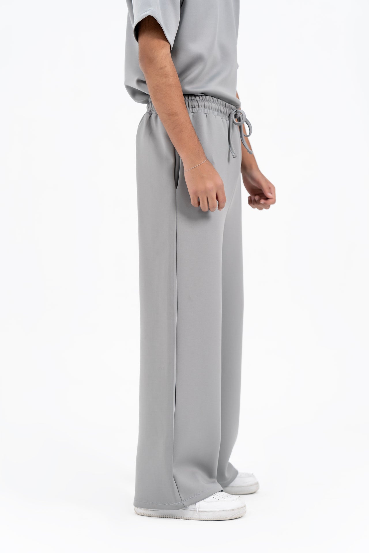 Men's Wide Leg Pants in Scuba - Light Grey