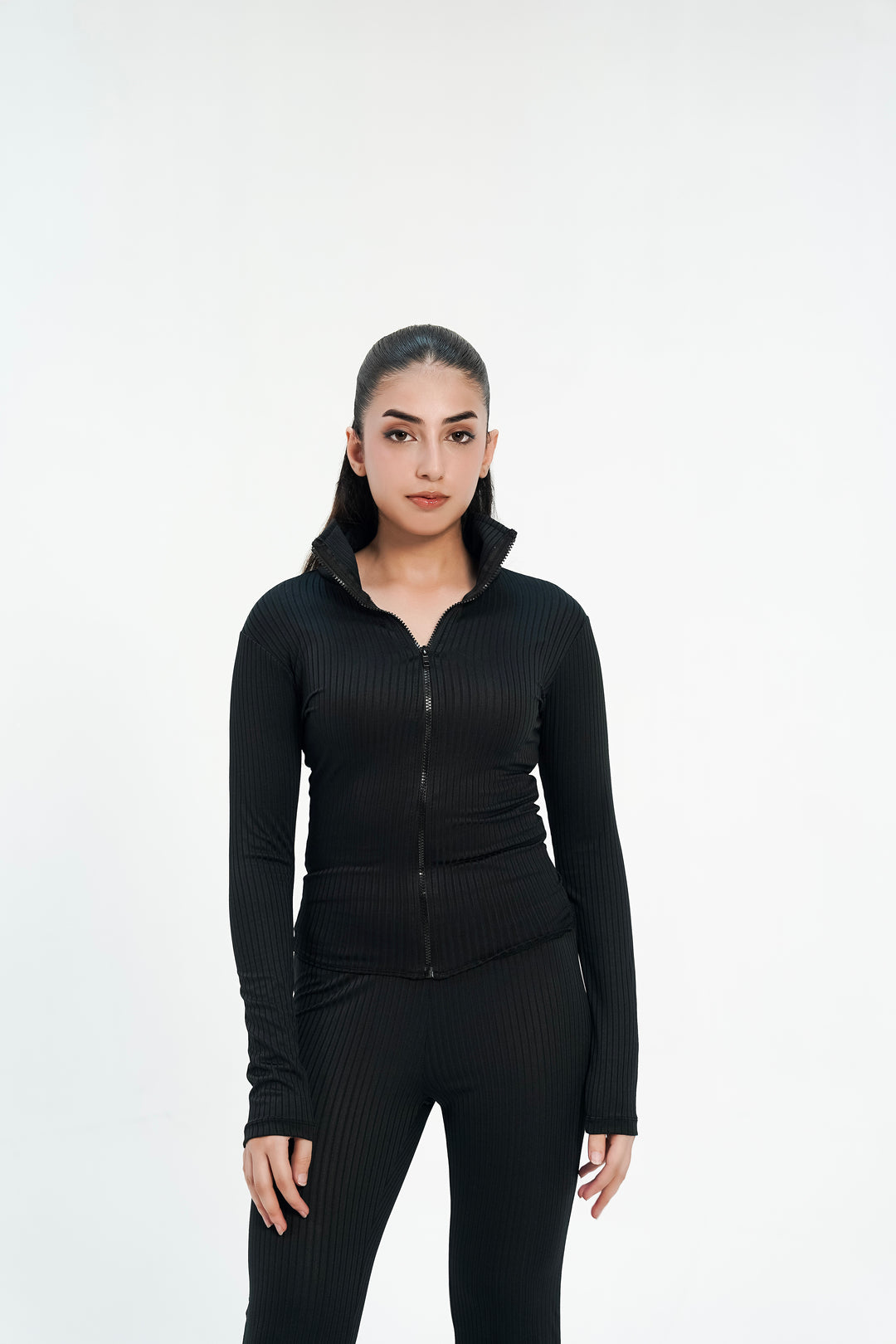 Activewear Ribbed Knit Pants - Black