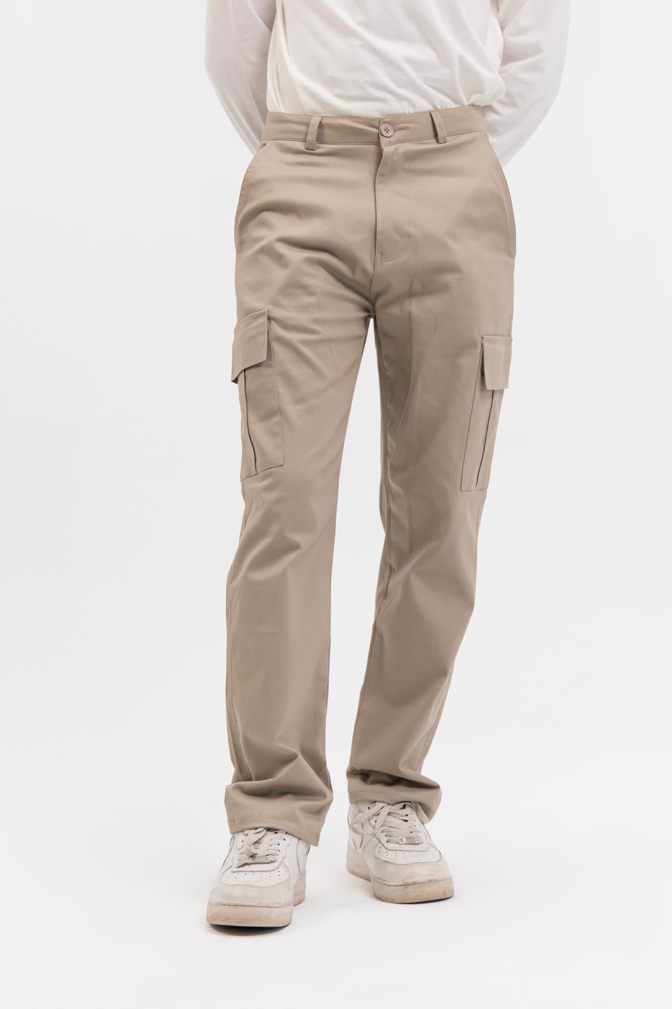 Beige Mens Cargo Pants Slim Fit Beige Cargo Trousers For Men 5714