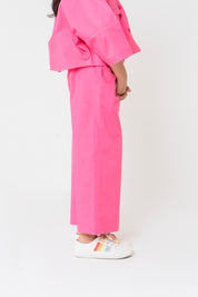 Girls High Waisted Culotte Pant with Pleat - Fuchsia Pink