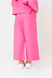 Girls High Waisted Culotte Pant with Pleat - Fuchsia Pink