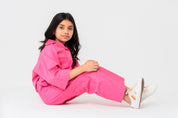Girls High Waisted Culotte Pant with Pleat - Fuchsia Pink