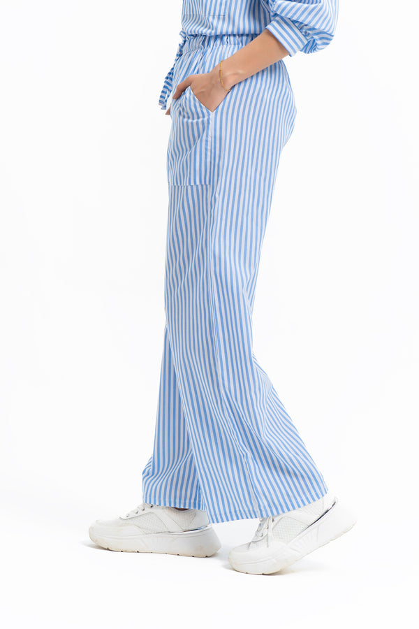Drawstring Pant - Blue White Striped