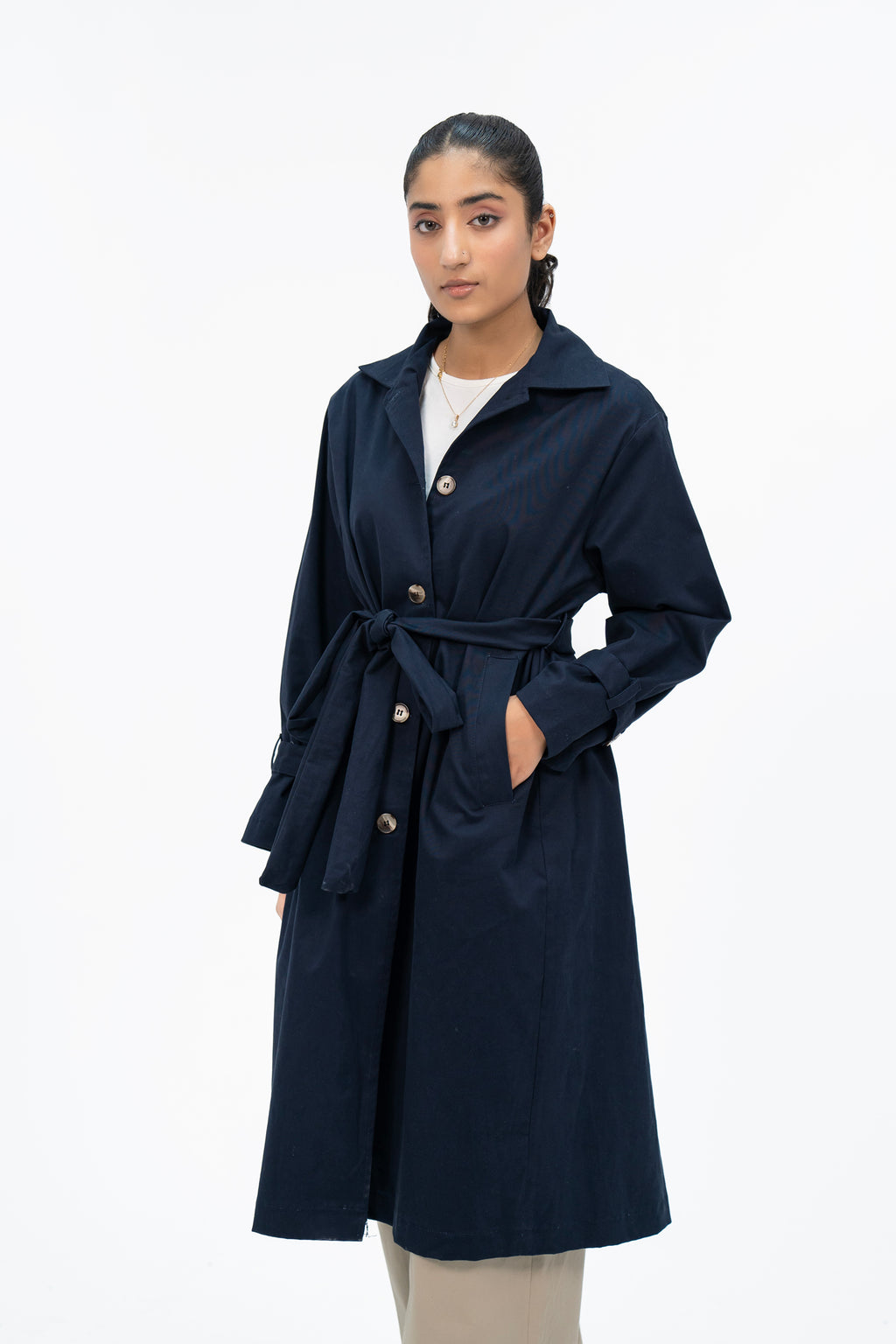 Long navy trench coat womens best sale