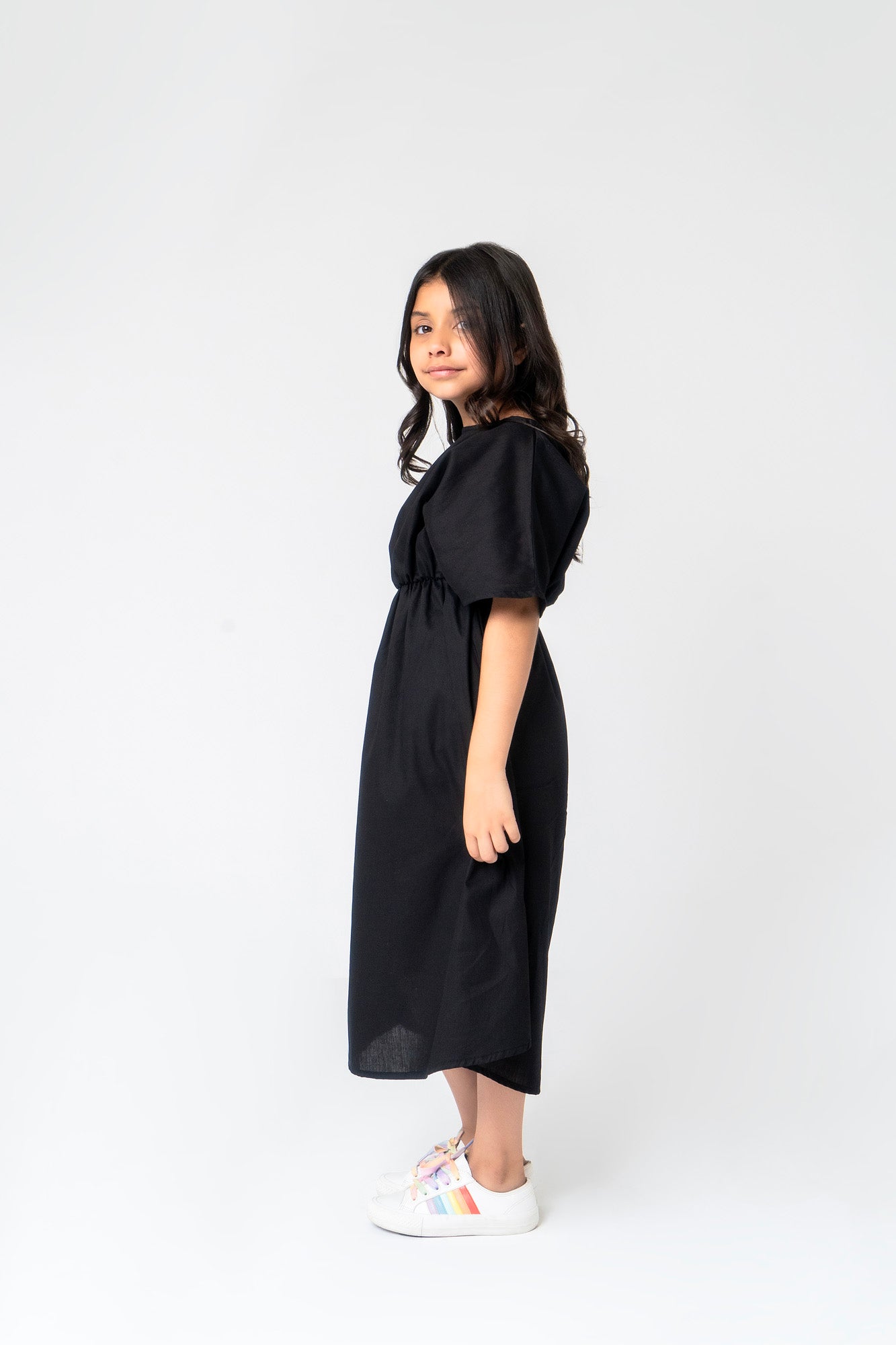 Girls Elastic Waist Dress - Black