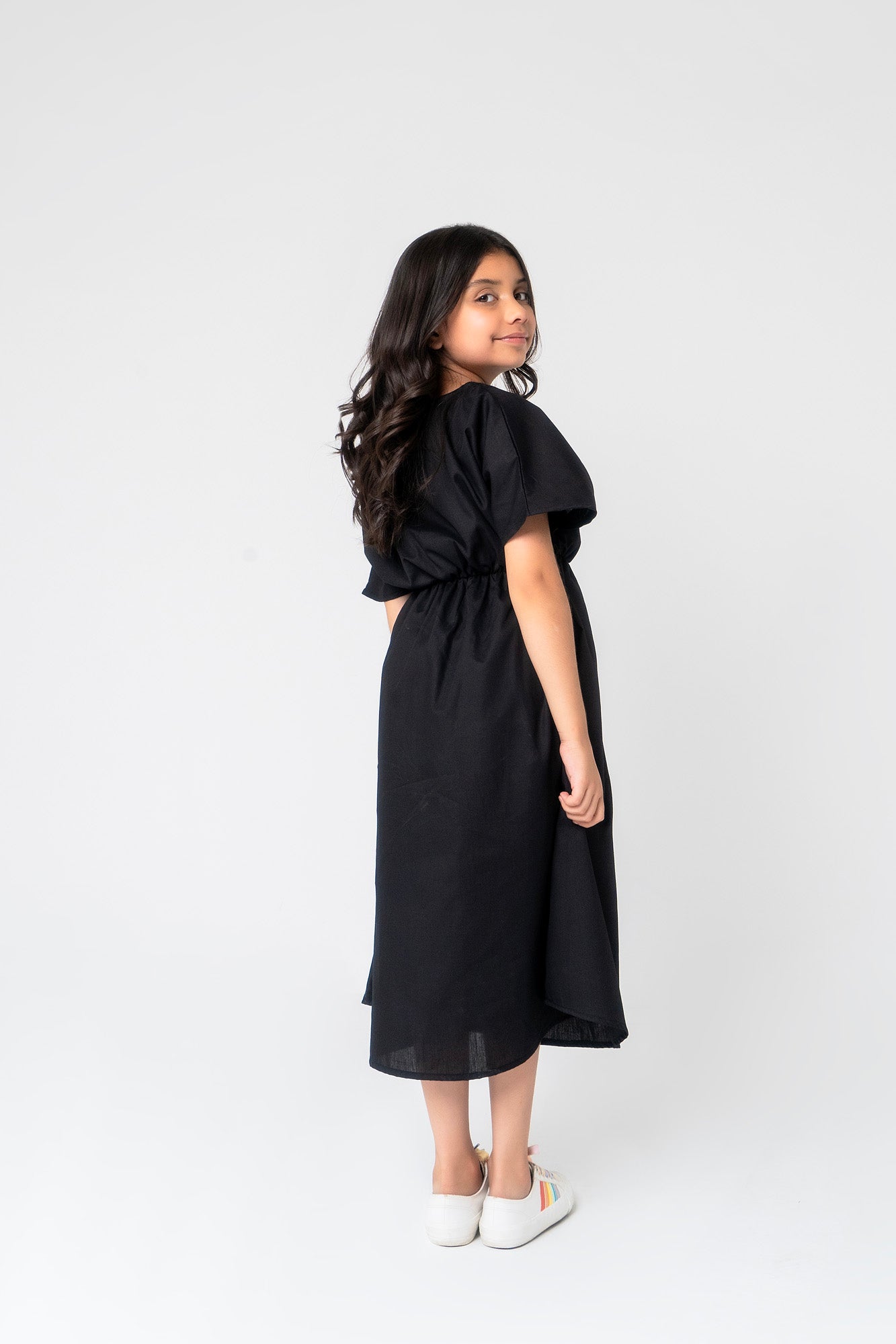 Girls Elastic Waist Dress - Black