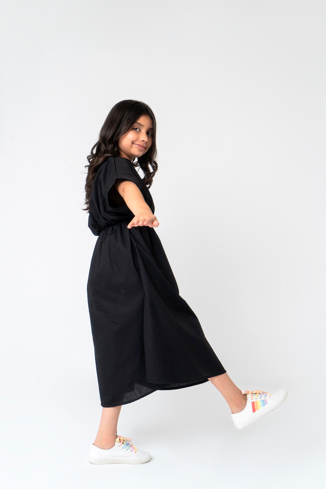 Girls Elastic Waist Dress - Black