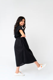 Girls Elastic Waist Dress - Black