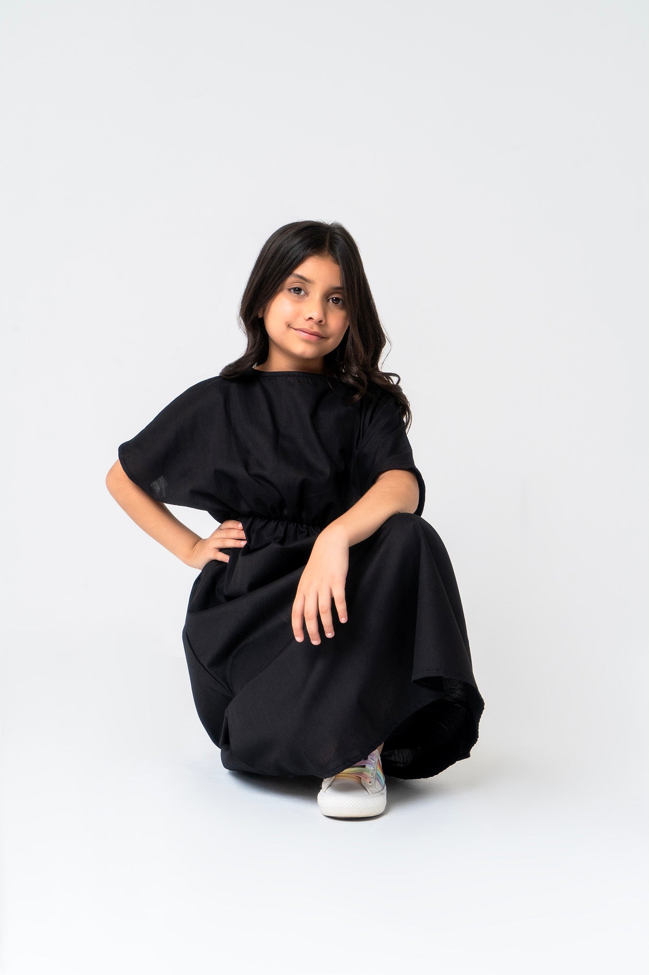 Girls Elastic Waist Dress - Black