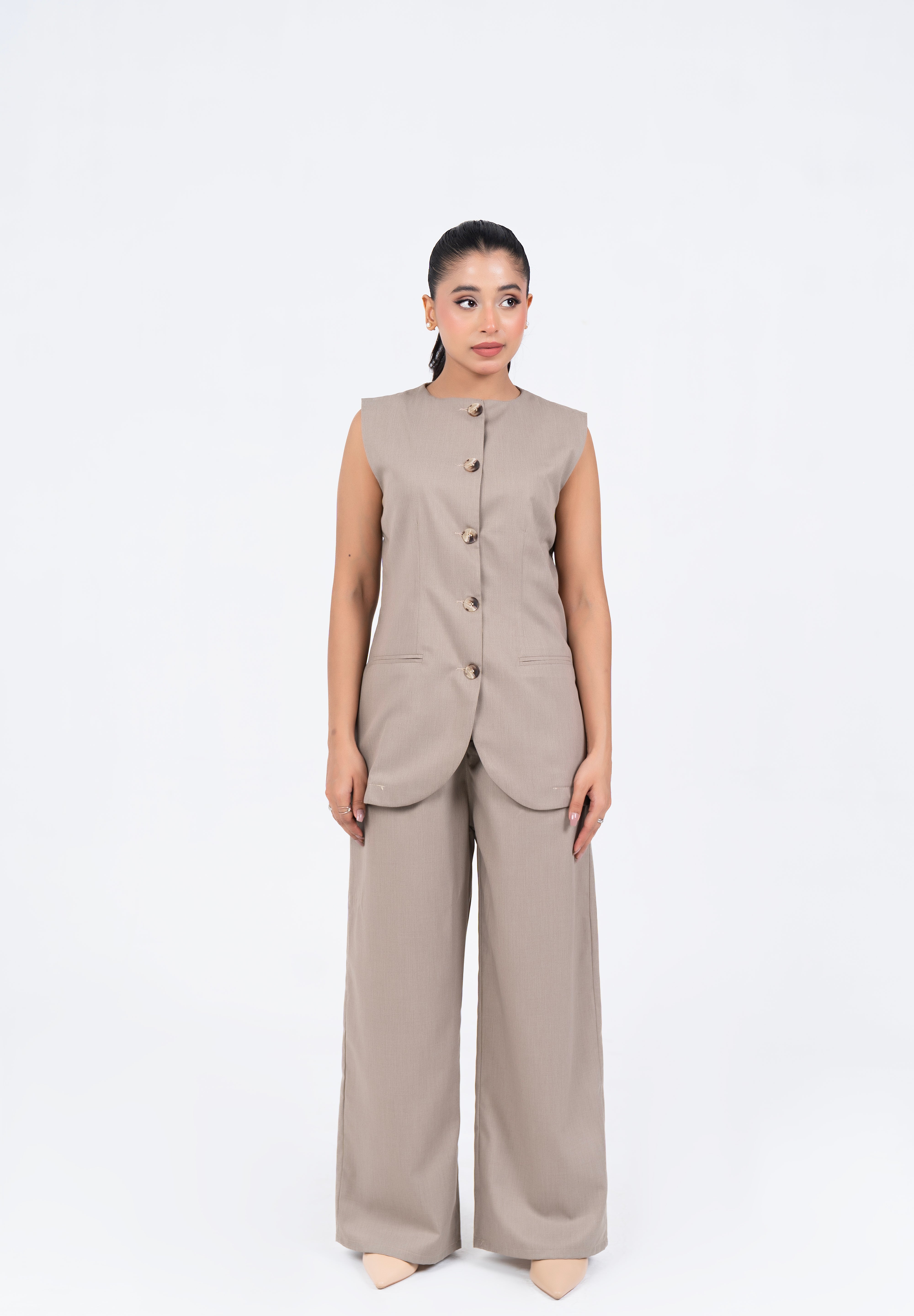 Long Suit Vest - Beige (Suiting Fabric)