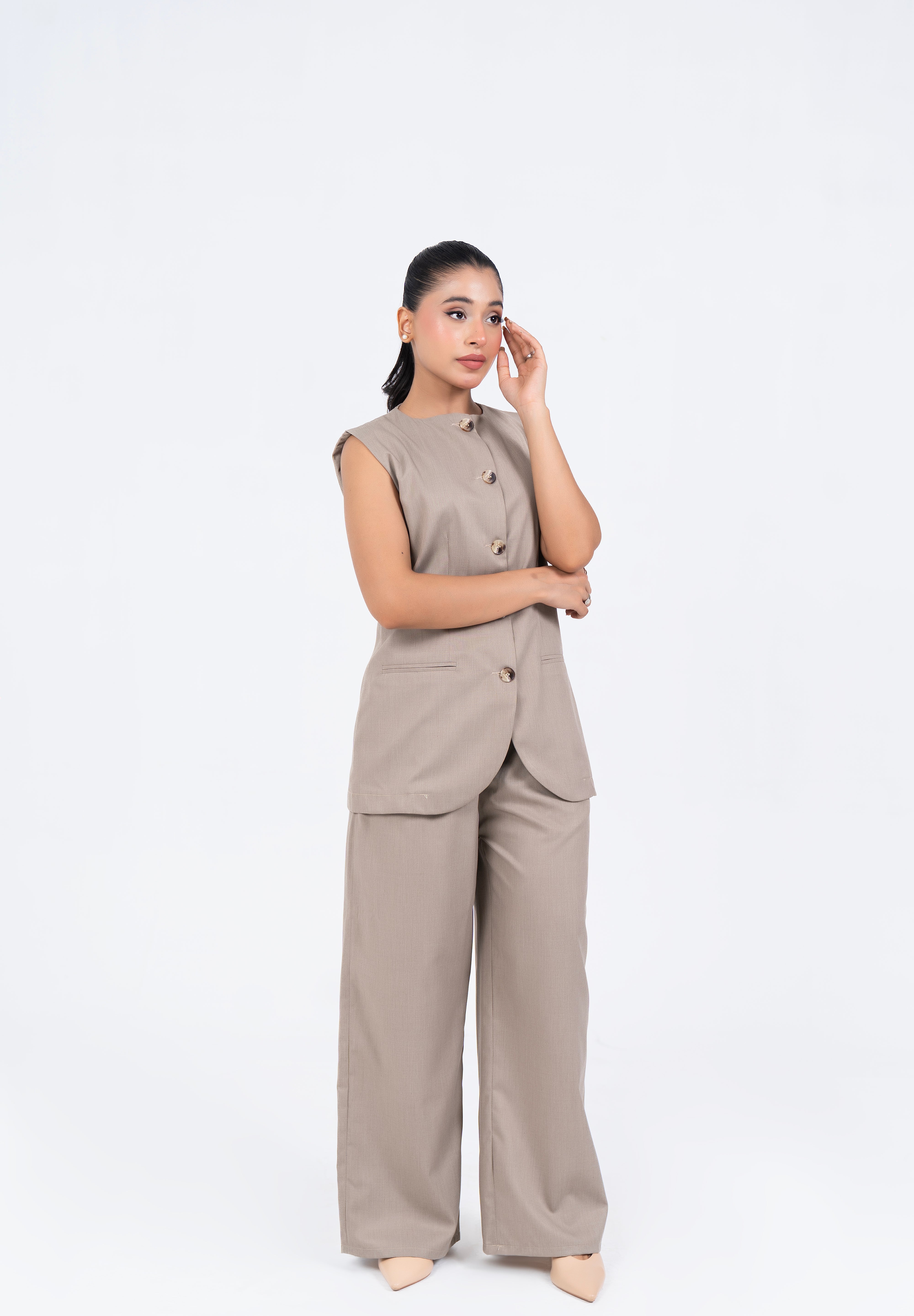 Long Suit Vest - Beige (Suiting Fabric)