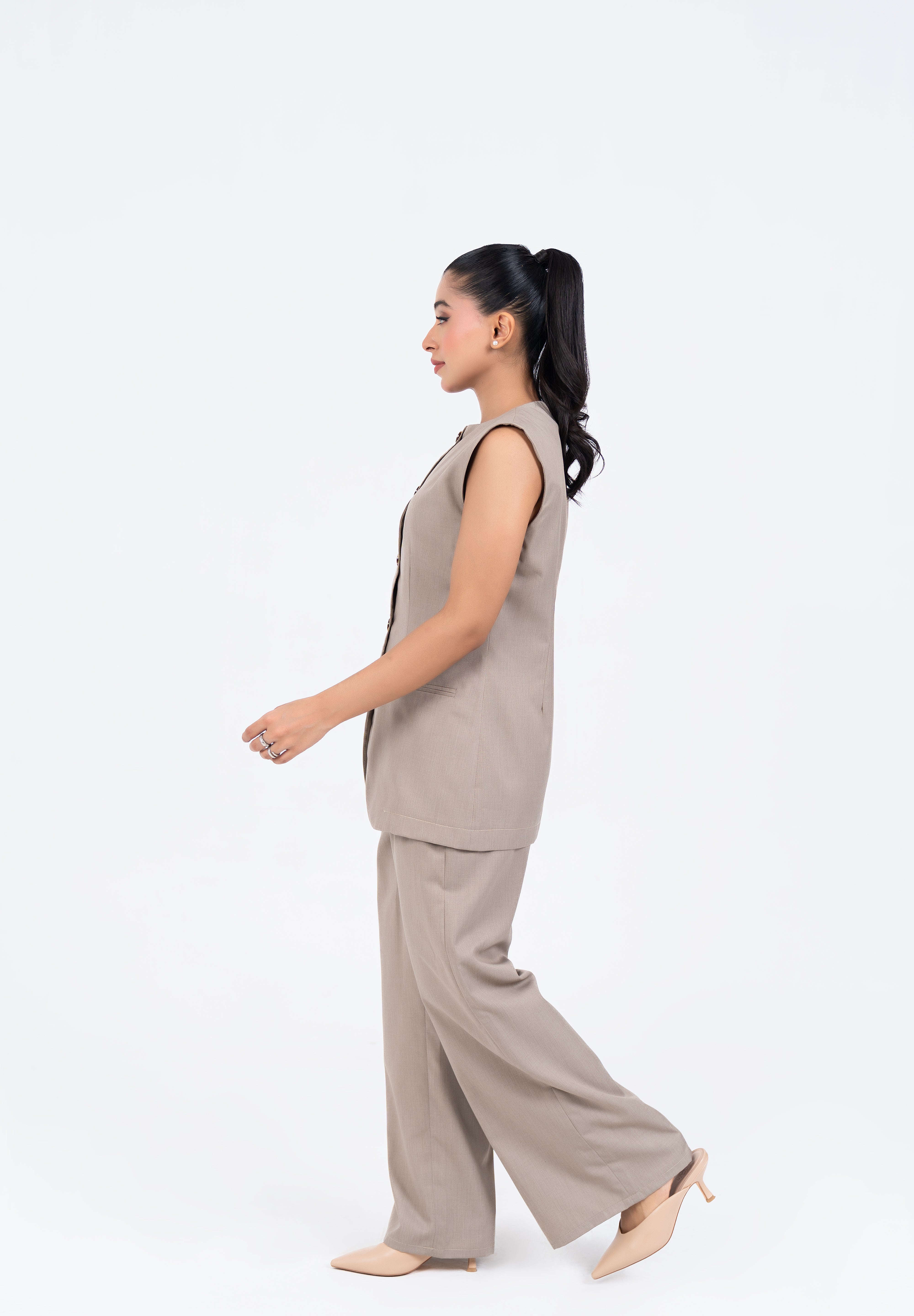 Long Suit Vest - Beige (Suiting Fabric)