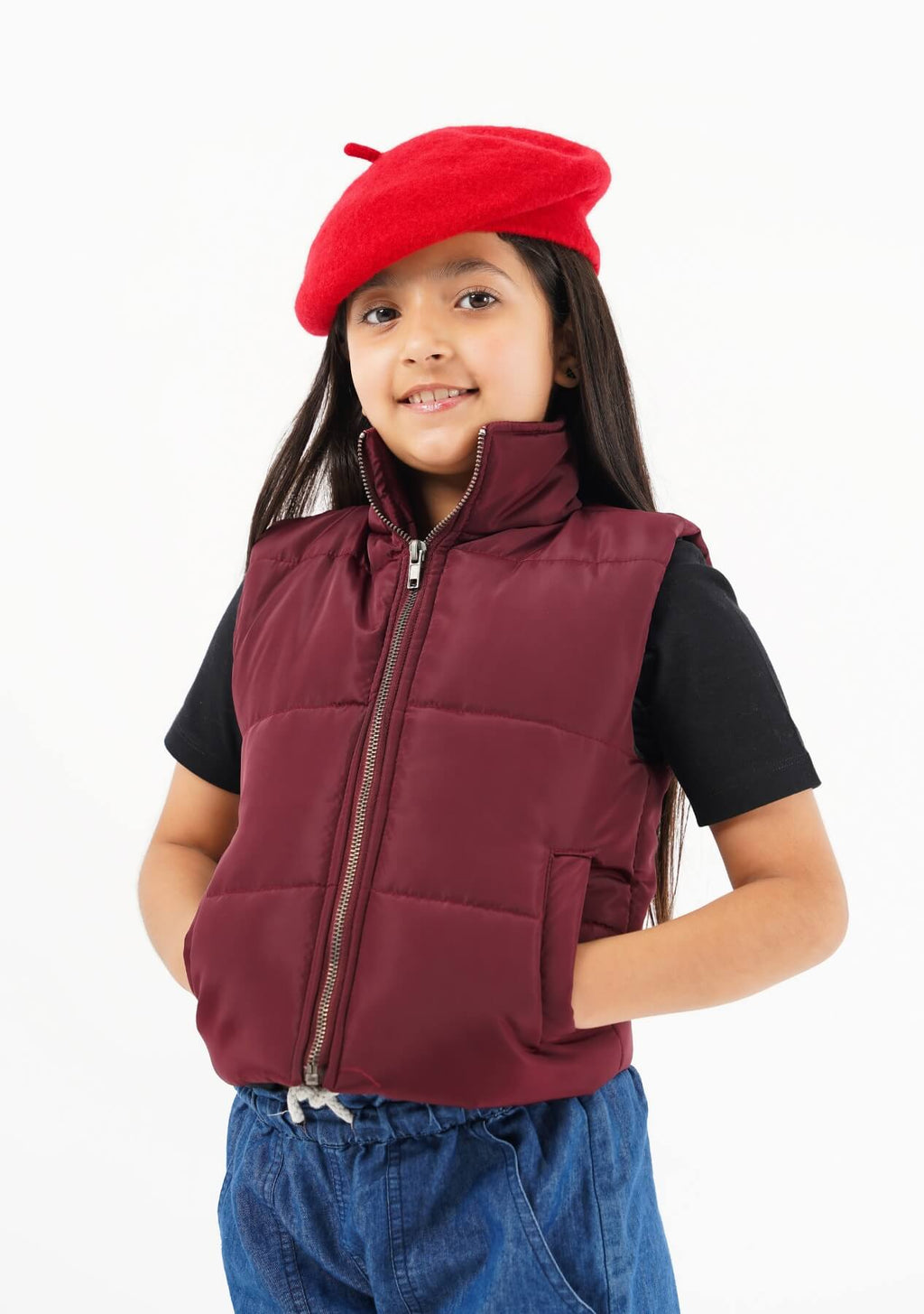 Girls red shop puffer vest