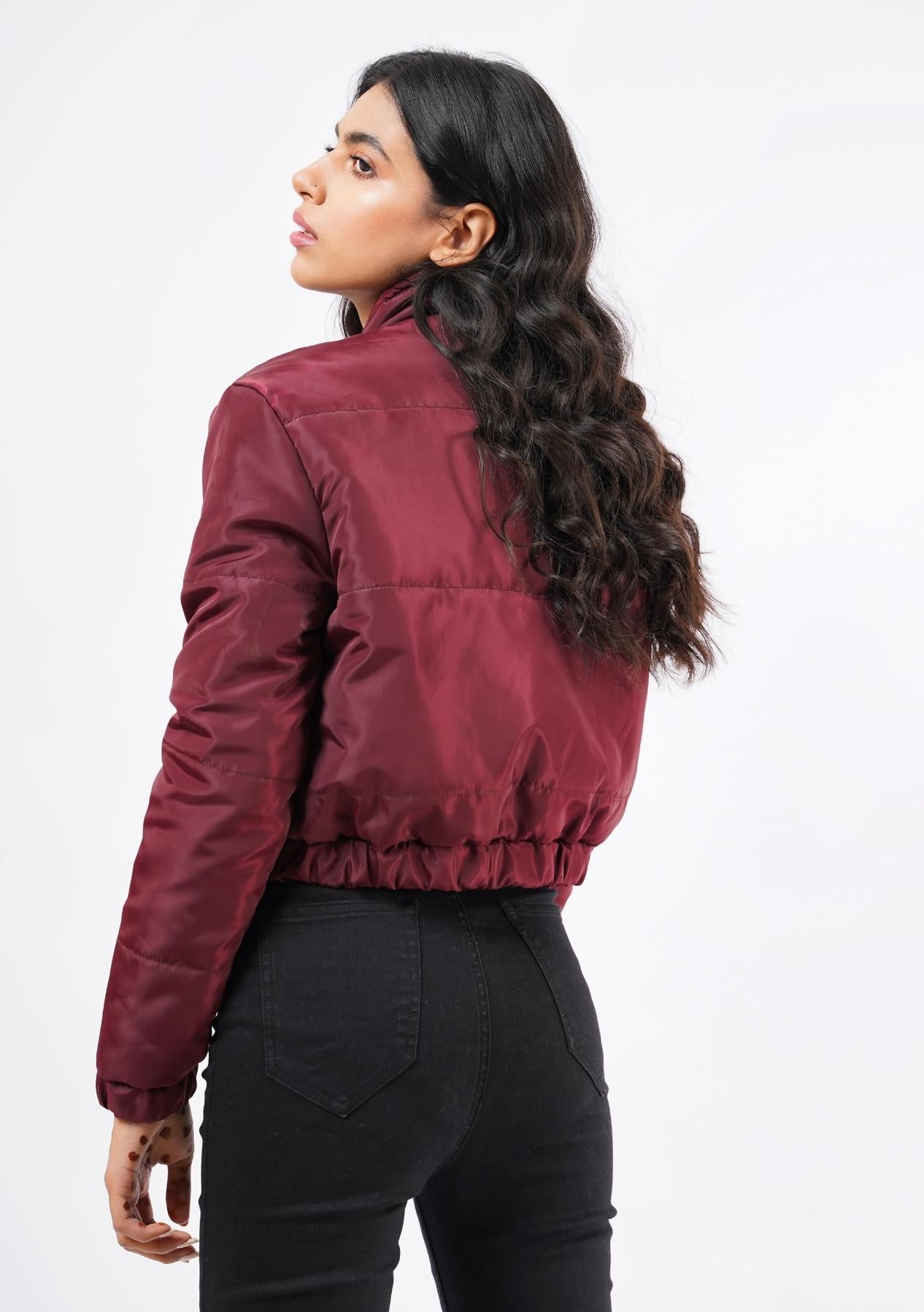 Cropped Puffer Jacket - Maroon