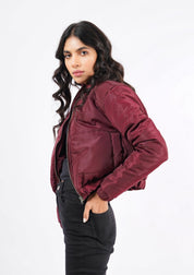 Cropped Puffer Jacket - Maroon