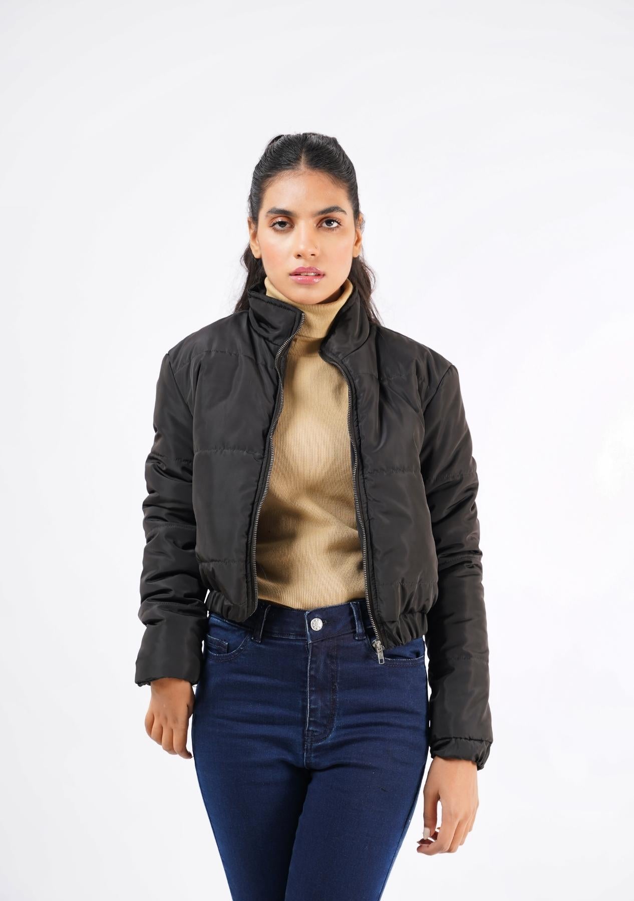 Cropped Puffer Jacket - Black