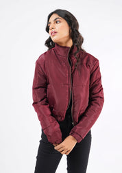 Cropped Puffer Jacket - Maroon