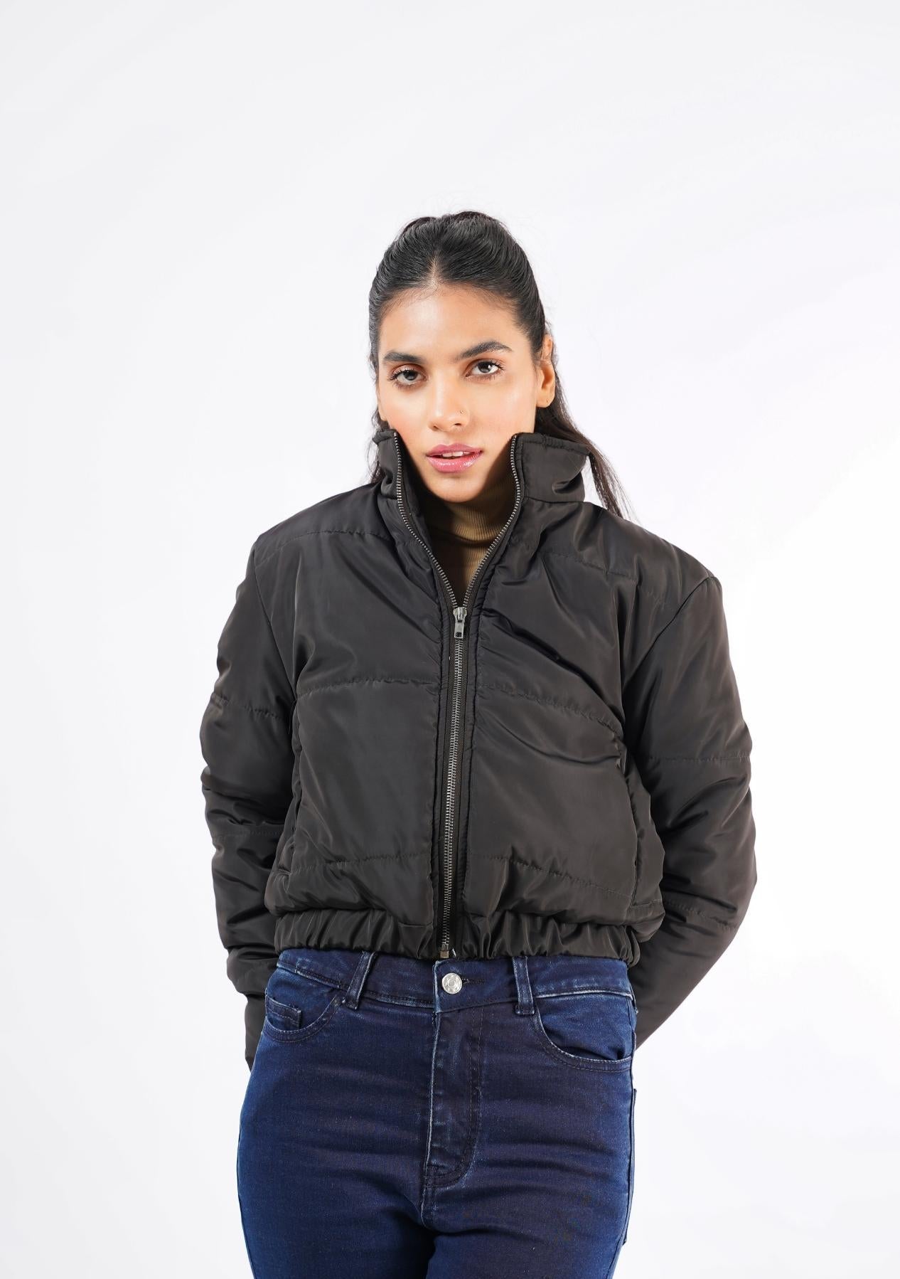 Cropped Puffer Jacket - Black