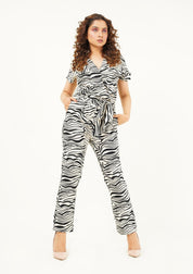 Front Knot Jumpsuit - zebra print