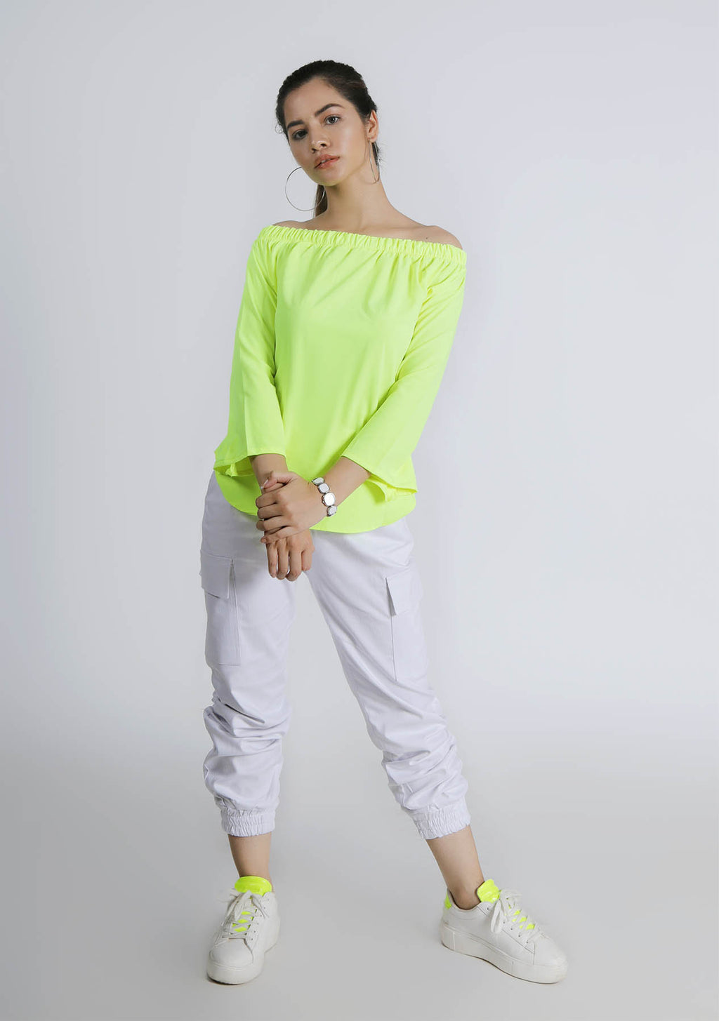 Off Shoulder Top in Neon Nine Ninety Nine