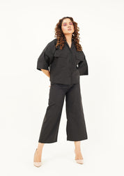 High Waisted Culotte Pant with Pleat - Black